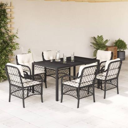 Set mobilier de grădină cu perne, 7 piese, negru, poliratan GartenMobel Dekor