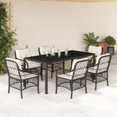 Set mobilier de grădină cu perne, 7 piese, negru, poliratan GartenMobel Dekor