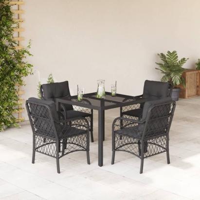 Set mobilier de grădină cu perne, 5 piese, negru, poliratan GartenMobel Dekor