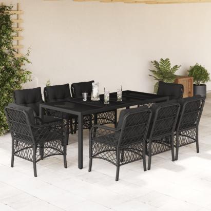 Set mobilier de grădină cu perne, 9 piese, negru, poliratan GartenMobel Dekor
