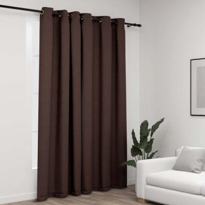 Perdea opacă, aspect pânză, cu ocheți, gri taupe, 290x245 cm GartenMobel Dekor