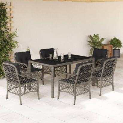 Set mobilier de grădină cu perne, 7 piese, gri, poliratan GartenMobel Dekor