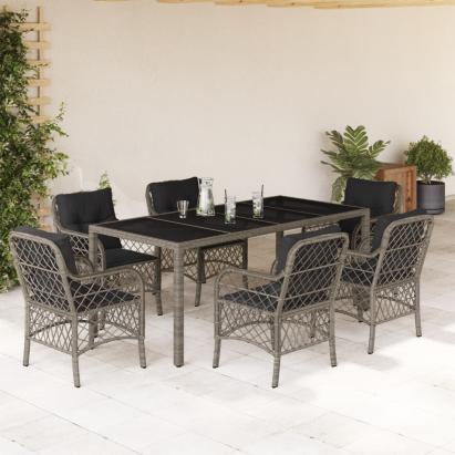 Set mobilier de grădină cu perne, 7 piese, gri, poliratan GartenMobel Dekor