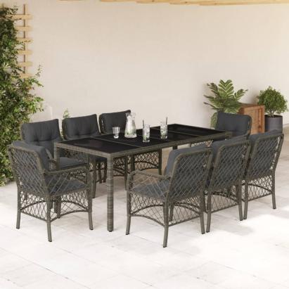 Set mobilier grădină cu perne, 9 piese, gri, poliratan GartenMobel Dekor