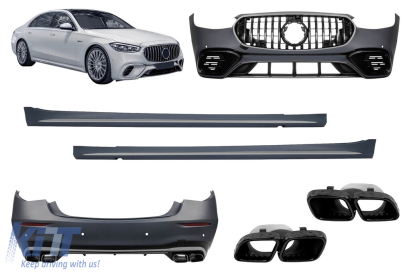 Un pachet de design tip S63 potrivit pentru Mercedes S-Class W223 cu ampatament lung după 2020, cu elemente din crom fumuriu Performance AutoTuning
