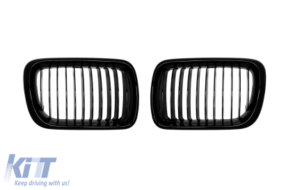 Grile rinichi cu nervuri unice vopsite în negru, potrivite pentru BMW Seria 3 E36 sedan, break, coupe, cabriolet, compact 1997-1999 Performance AutoTuning