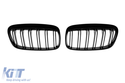 Grile rinichi cu fante duble, lac negru, potrivite pentru BMW Seria 2 F45, F46 2014-2017 Performance AutoTuning