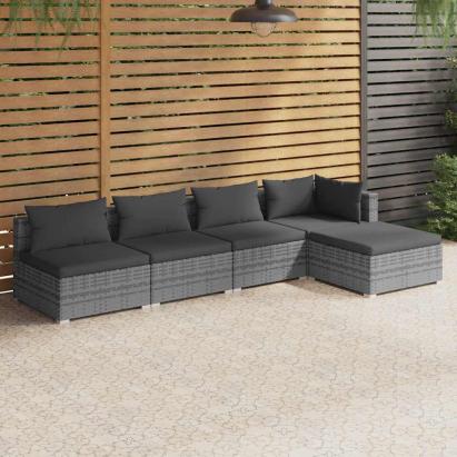 Set mobilier de grădină cu perne, 5 piese, gri, poliratan GartenMobel Dekor