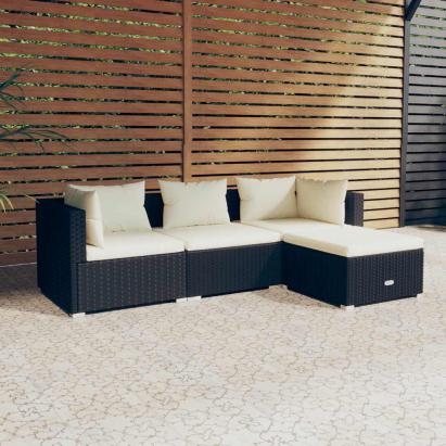 Set mobilier de grădină cu perne, 4 piese, negru, poliratan GartenMobel Dekor