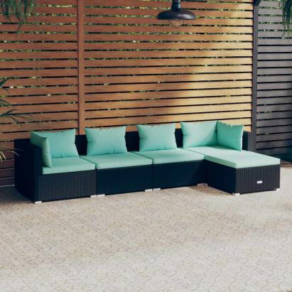 Set mobilier de grădină cu perne, 5 piese, negru, poliratan GartenMobel Dekor