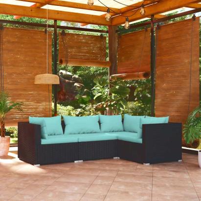 Set mobilier de grădină cu perne, 4 piese, negru, poliratan GartenMobel Dekor