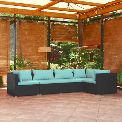 Set mobilier de grădină cu perne, 5 piese, negru, poliratan GartenMobel Dekor