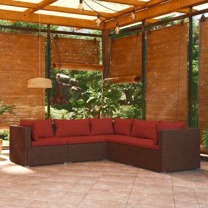 Set mobilier de grădină cu perne, 5 piese, maro, poliratan GartenMobel Dekor