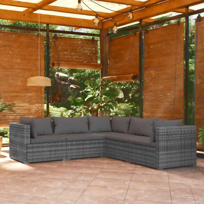 Set mobilier de grădină cu perne, 5 piese, gri, poliratan GartenMobel Dekor