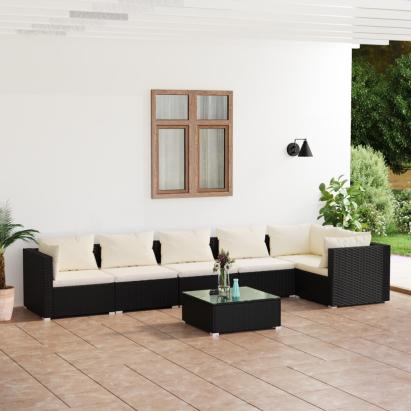 Set mobilier de grădină cu perne, 7 piese, negru, poliratan GartenMobel Dekor