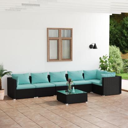 Set mobilier de grădină cu perne, 7 piese, negru, poliratan GartenMobel Dekor