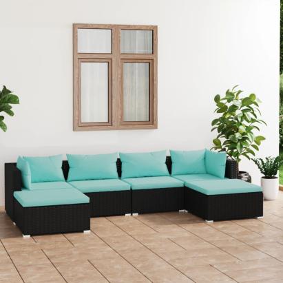 Set mobilier de grădină cu perne, 6 piese, negru, poliratan GartenMobel Dekor