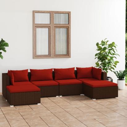 Set mobilier de grădină cu perne, 6 piese, maro, poliratan GartenMobel Dekor