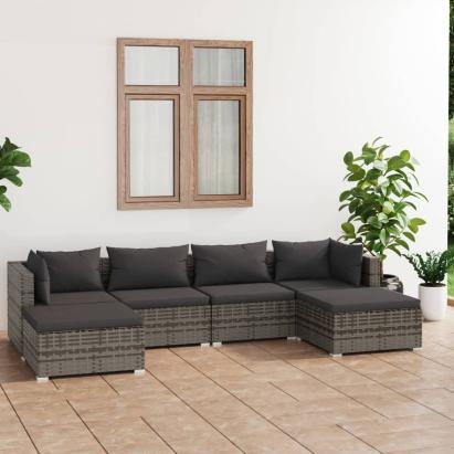 Set mobilier de grădină cu perne, 6 piese, gri, poliratan GartenMobel Dekor
