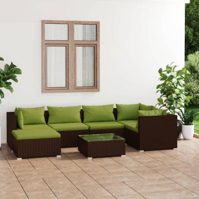 Set mobilier de grădină cu perne, 7 piese, maro, poliratan GartenMobel Dekor