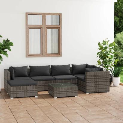Set mobilier de grădină cu perne, 7 piese, gri, poliratan GartenMobel Dekor