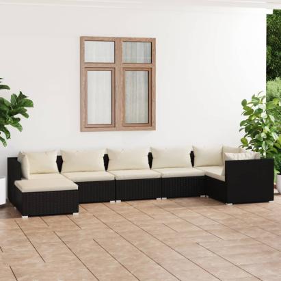 Set mobilier de grădină cu perne, 7 piese, negru, poliratan GartenMobel Dekor