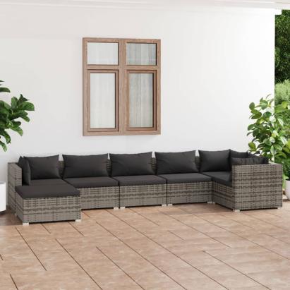 Set mobilier de grădină cu perne, 7 piese, gri, poliratan GartenMobel Dekor