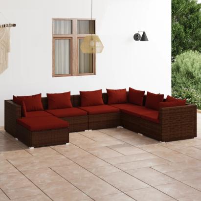 Set mobilier de grădină cu perne, 7 piese, maro, poliratan GartenMobel Dekor