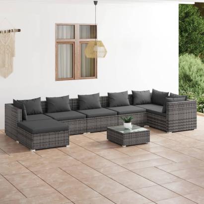 Set mobilier de grădină cu perne, 8 piese, gri, poliratan GartenMobel Dekor