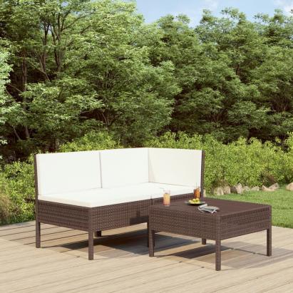 Set mobilier relaxare grădină cu perne 3 piese maro poliratan GartenMobel Dekor
