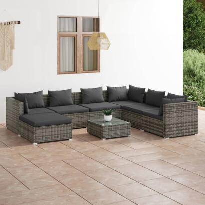 Set mobilier de grădină cu perne, 8 piese, gri, poliratan GartenMobel Dekor