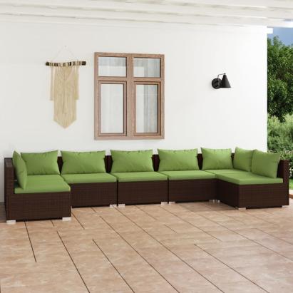 Set mobilier de grădină cu perne, 7 piese, maro, poliratan GartenMobel Dekor
