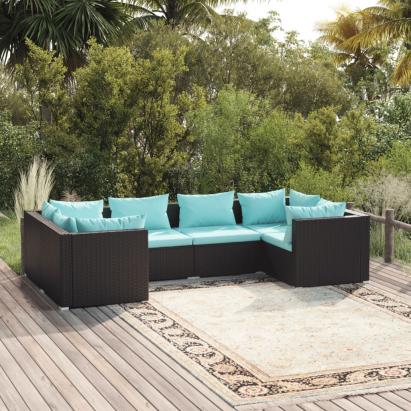 Set mobilier de grădină cu perne, 6 piese, negru, poliratan GartenMobel Dekor