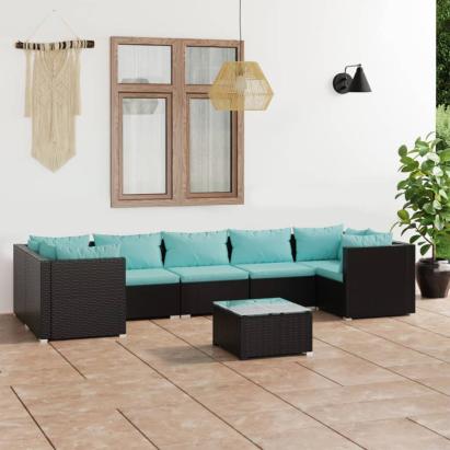 Set mobilier de grădină cu perne, 8 piese, negru, poliratan GartenMobel Dekor