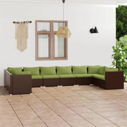 Set mobilier de grădină cu perne, 10 piese, maro, poliratan GartenMobel Dekor