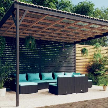 Set mobilier de grădină cu perne, 9 piese, negru, poliratan GartenMobel Dekor