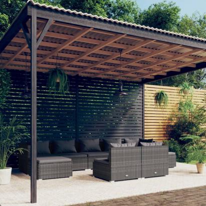 Set mobilier de grădină cu perne, 9 piese,gri, poliratan GartenMobel Dekor