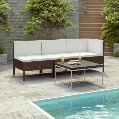 Set mobilier relaxare grădină cu perne 3 piese maro poliratan GartenMobel Dekor