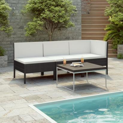 Set mobilier de grădină cu perne, 3 piese, negru, poliratan GartenMobel Dekor