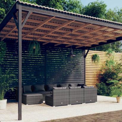 Set mobilier de grădină cu perne, 10 piese,gri, poliratan GartenMobel Dekor