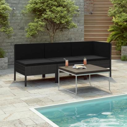 Set mobilier de grădină cu perne, 3 piese, negru, poliratan GartenMobel Dekor