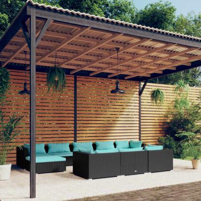 Set mobilier de grădină cu perne, 10 piese, negru, poliratan GartenMobel Dekor