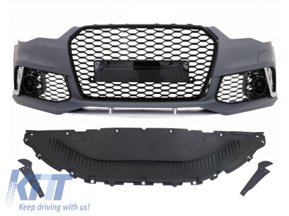 Bumper frontal RS6 potrivit pentru Audi A6 C7 4G 2015-2018 cu PDC, cu capace pentru duze de spălare Performance AutoTuning