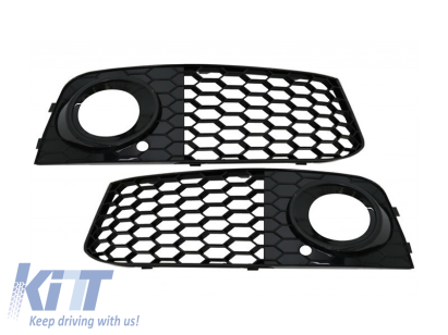 Set grilă tip RS4 în jurul farurilor de ceață potrivit pentru Audi A4 B8 sedan, break 2007-2011, lac negru Performance AutoTuning