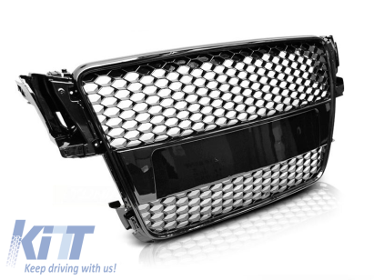 Grilă tip RS vopsită în negru, potrivită pentru Audi A5 2007-2011 Sportback, coupe, cabrio cu bara de protecție standard sau S-line Performance AutoTuning