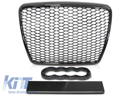 Grilaj tip RS cu lac negru, potrivit pentru Audi A6 C6 sedan, break 2008-2011 pentru bara standard și S-line Performance AutoTuning