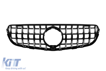 Grilă tip GT crom/neagră potrivită pentru Mercedes GLC SUV X253, GLC Coupe C253 2015-2018 cu deschidere pentru cameră Performance AutoTuning