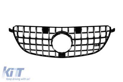 Grilaj tip GT crom/negru potrivit pentru bara de protecție 63 A Design pe Mercedes GLE SUV W166, GLE Coupe C292 2015-2019 cu deschidere pentru cameră Performance AutoTuning