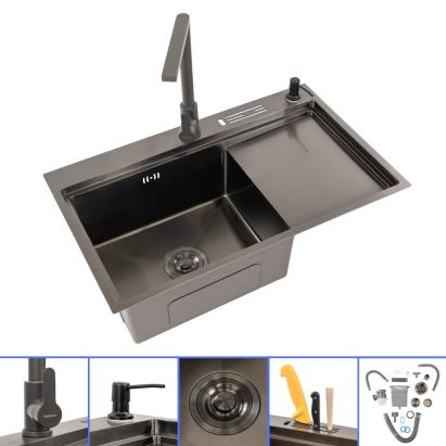 Chiuvetă de bucătărie Leziter Dahlia IV din inox, cu baterie și accesorii