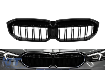 Grilele de rinichi iluminate Iconic Glow cu lamele duble potrivite pentru BMW Seria 3 G20, G21 după 2023, lac negru Performance AutoTuning